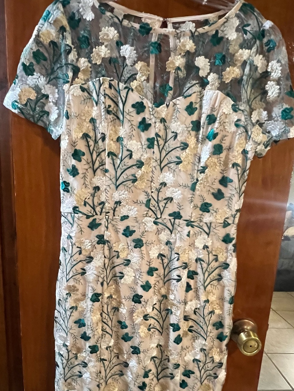 Nikibiki Cream Midi Dress with Teal Floral Embroidery